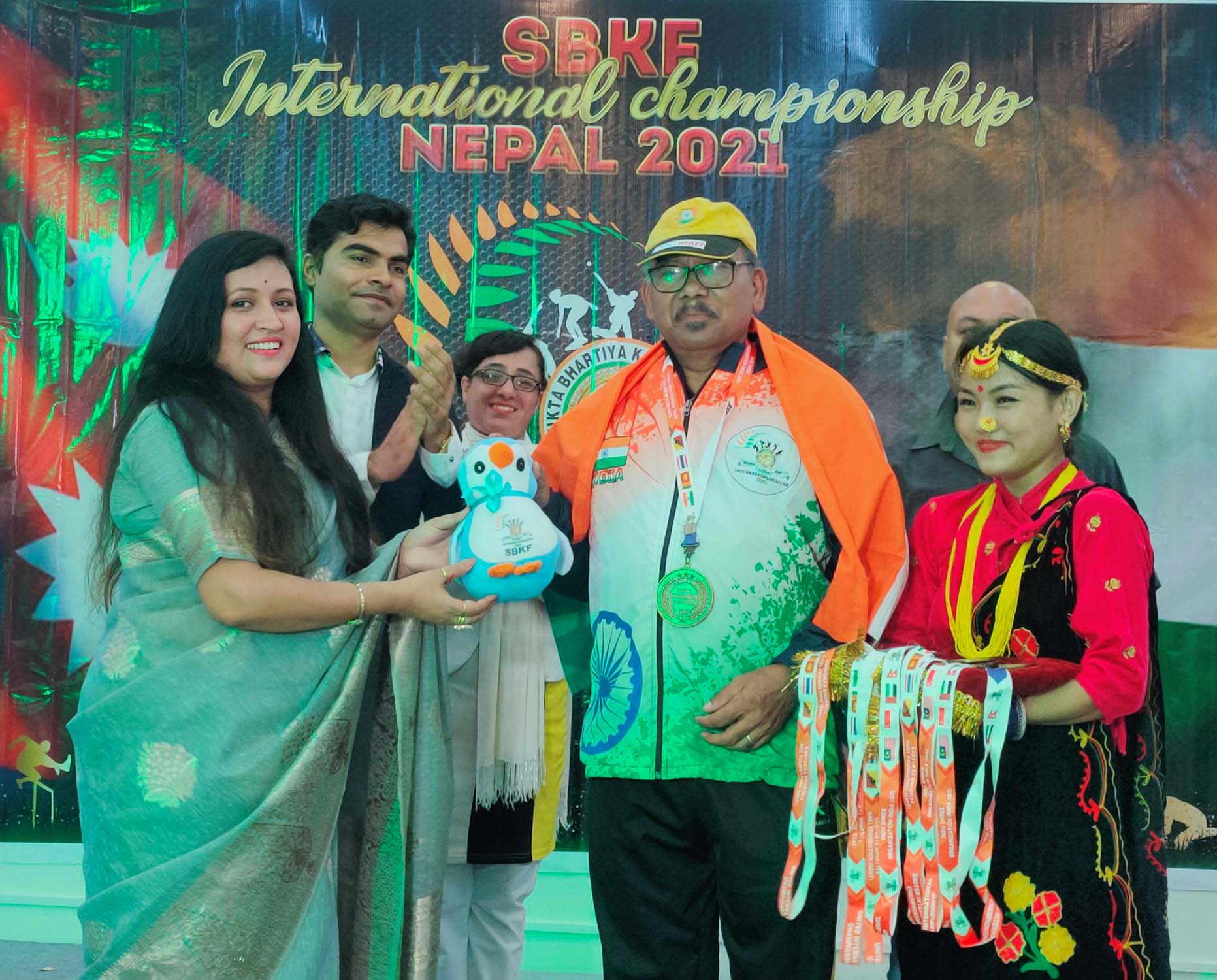 SBKF INTERNATIONAL GAMES 2021 POKHARA-NEPAL Medal Ceremony-Nepal's Souvenirs Given By General Secretary Mrs. Shiva Tiwari