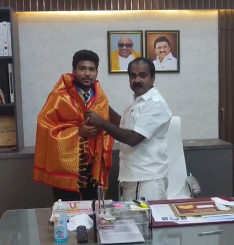 SBKF INTERNATIONAL GAMES 2021 COLOMBO-SRILANKA After Participating International Championship, He Was Honored By Tamil Nadu Sports Minister